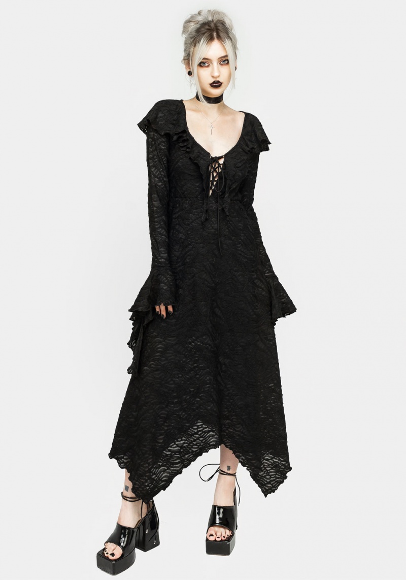 Disturbia Jessel Distressed Cascade Handkerchief Hem Midi Robe | ZIX-02608577