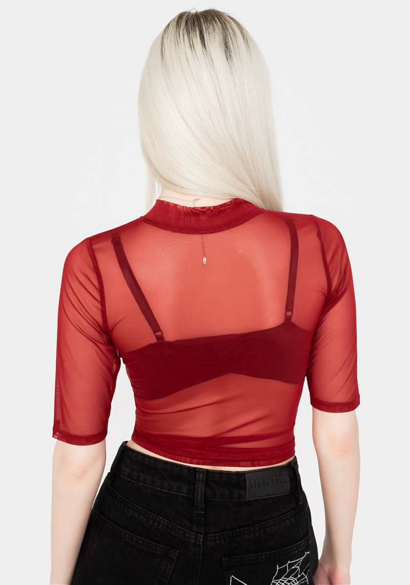 Disturbia Jinx Mesh Corta Sleeve Top - Red | WYX-82216633