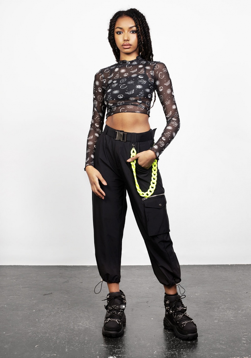 Disturbia Euphoria Lettuce Edge Mesh Crop Top | HDE-49625026