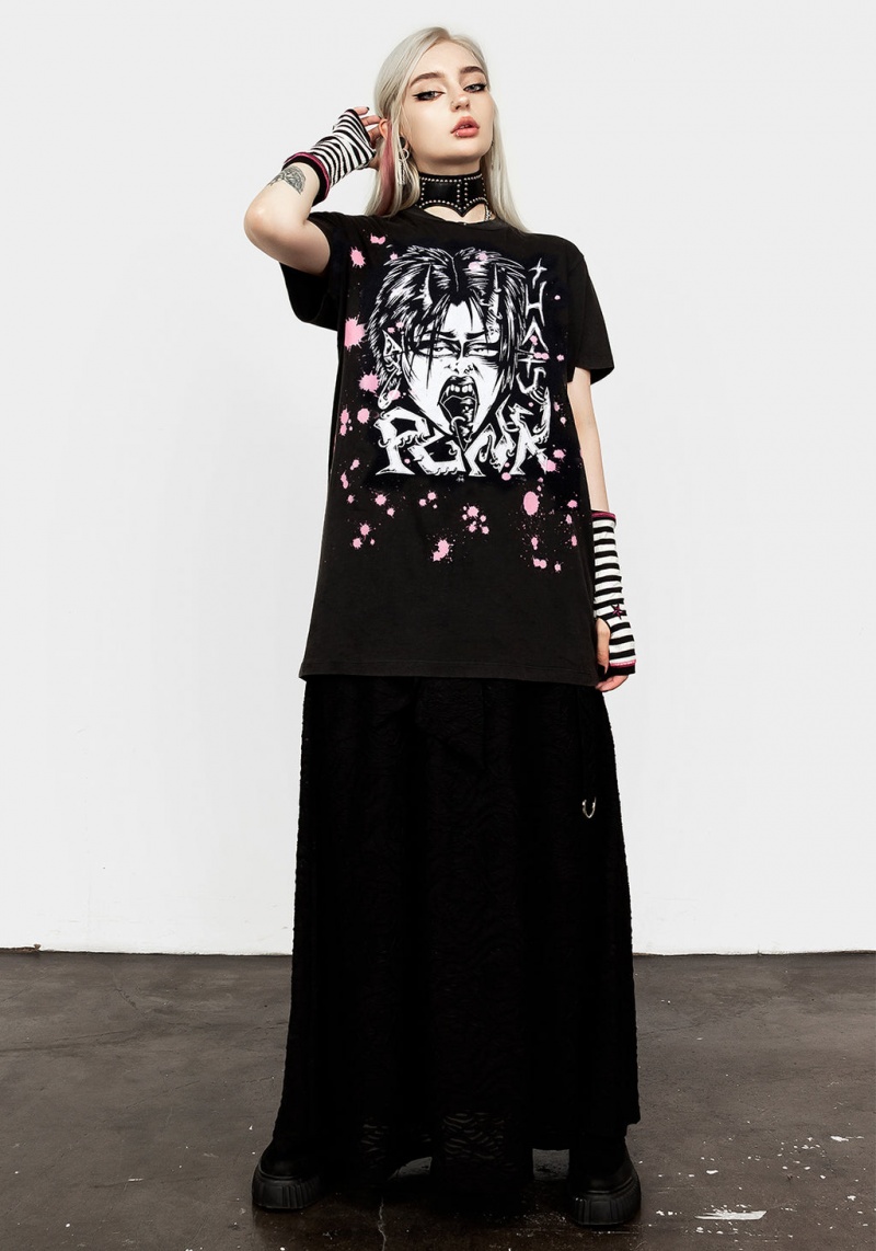 Disturbia Punk Vintage Black Washed T-Shirt | CTO-59841867