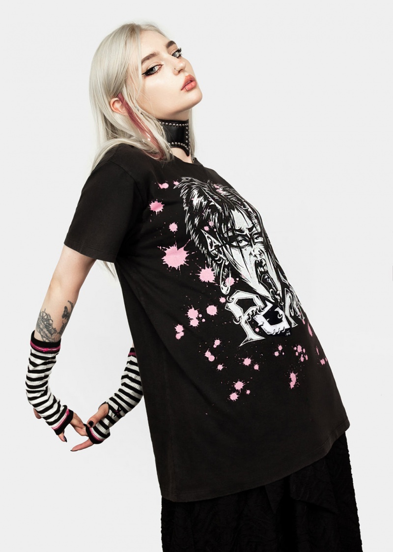 Disturbia Punk Vintage Black Washed T-Shirt | CTO-59841867