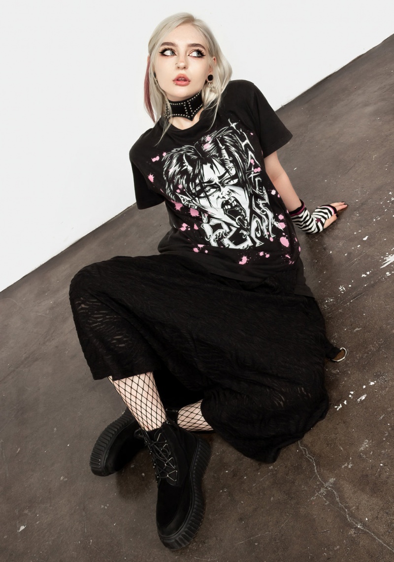 Disturbia Punk Vintage Black Washed T-Shirt | CTO-59841867