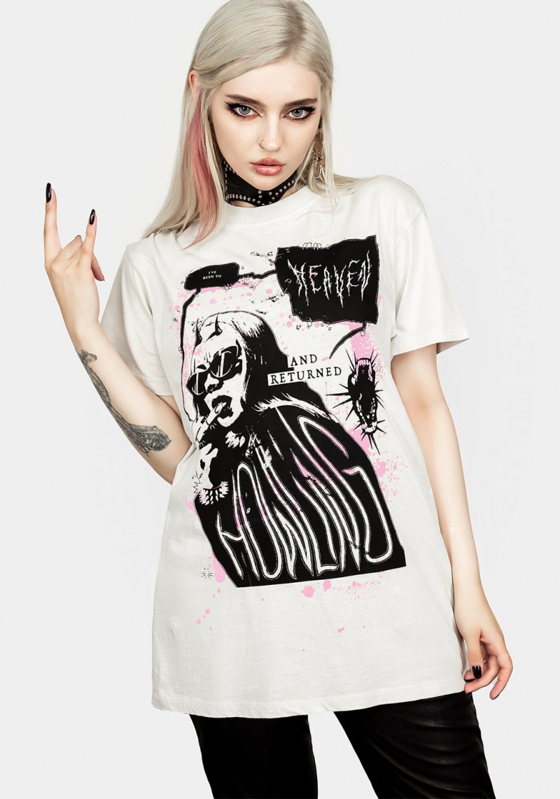 Disturbia Howling Vintage Off White Washed T-Shirt | HVM-73625985