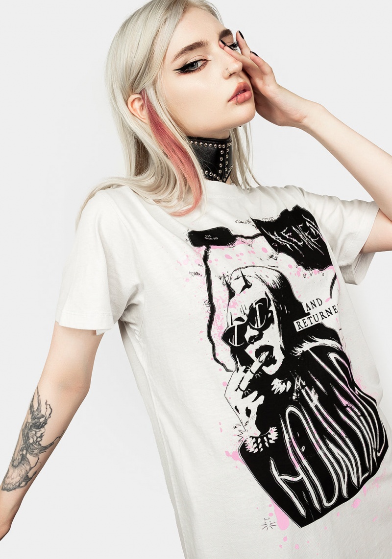 Disturbia Howling Vintage Off White Washed T-Shirt | HVM-73625985