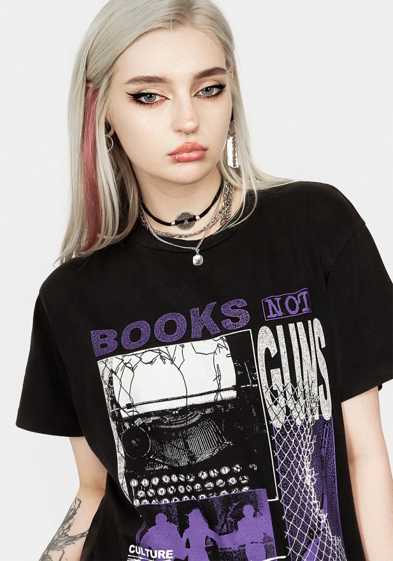 Disturbia Books Vintage Black Washed T-Shirt | CIG-26012141