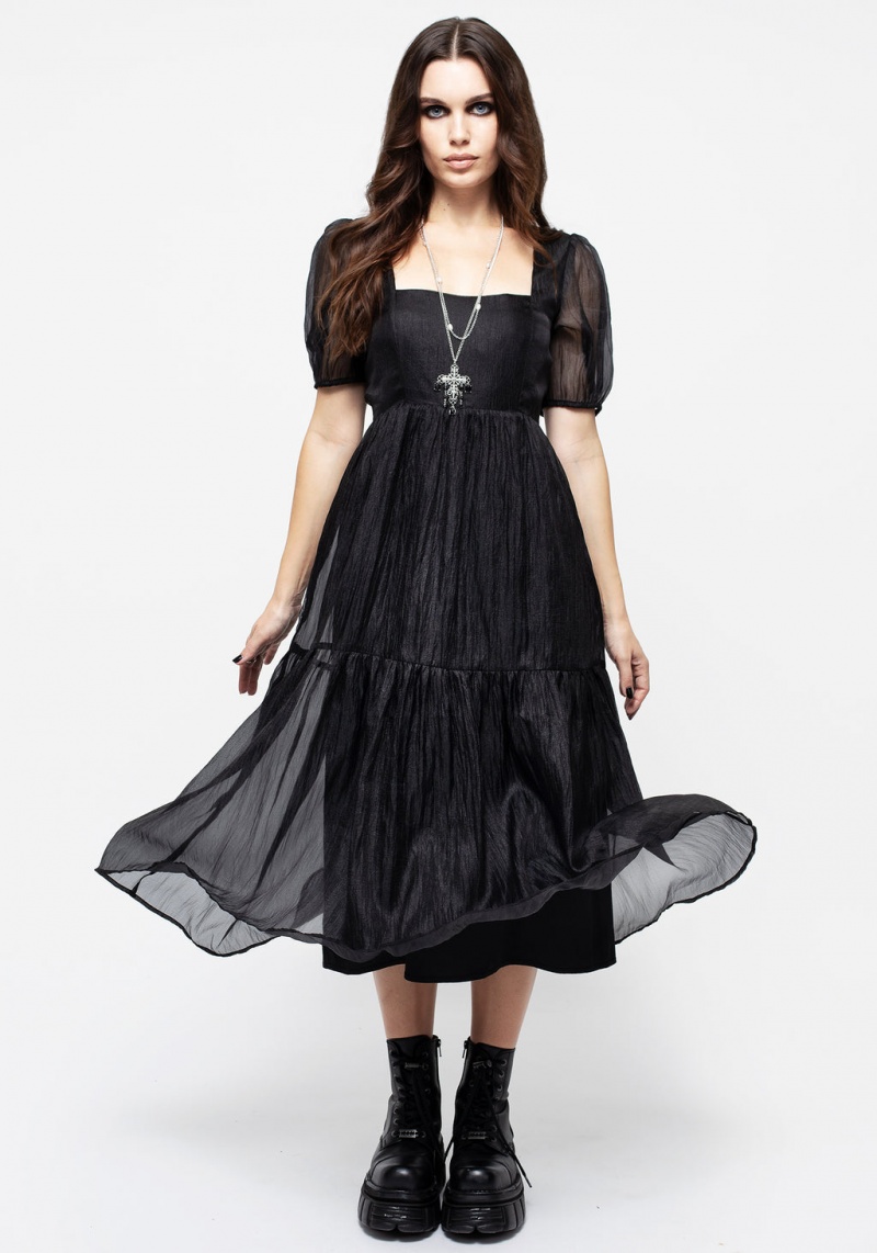 Disturbia Flatline Puff Sleeve Tiered Midi Robe | DOS-19171138