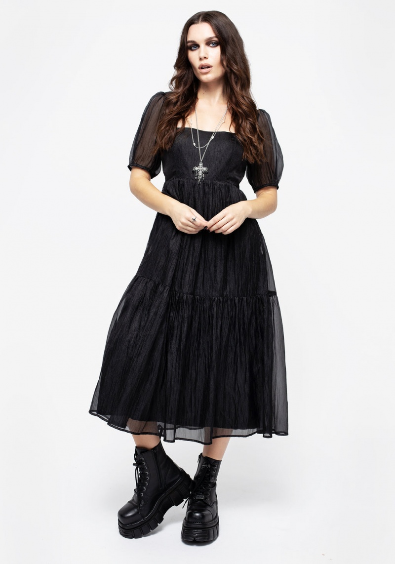 Disturbia Flatline Puff Sleeve Tiered Midi Robe | DOS-19171138