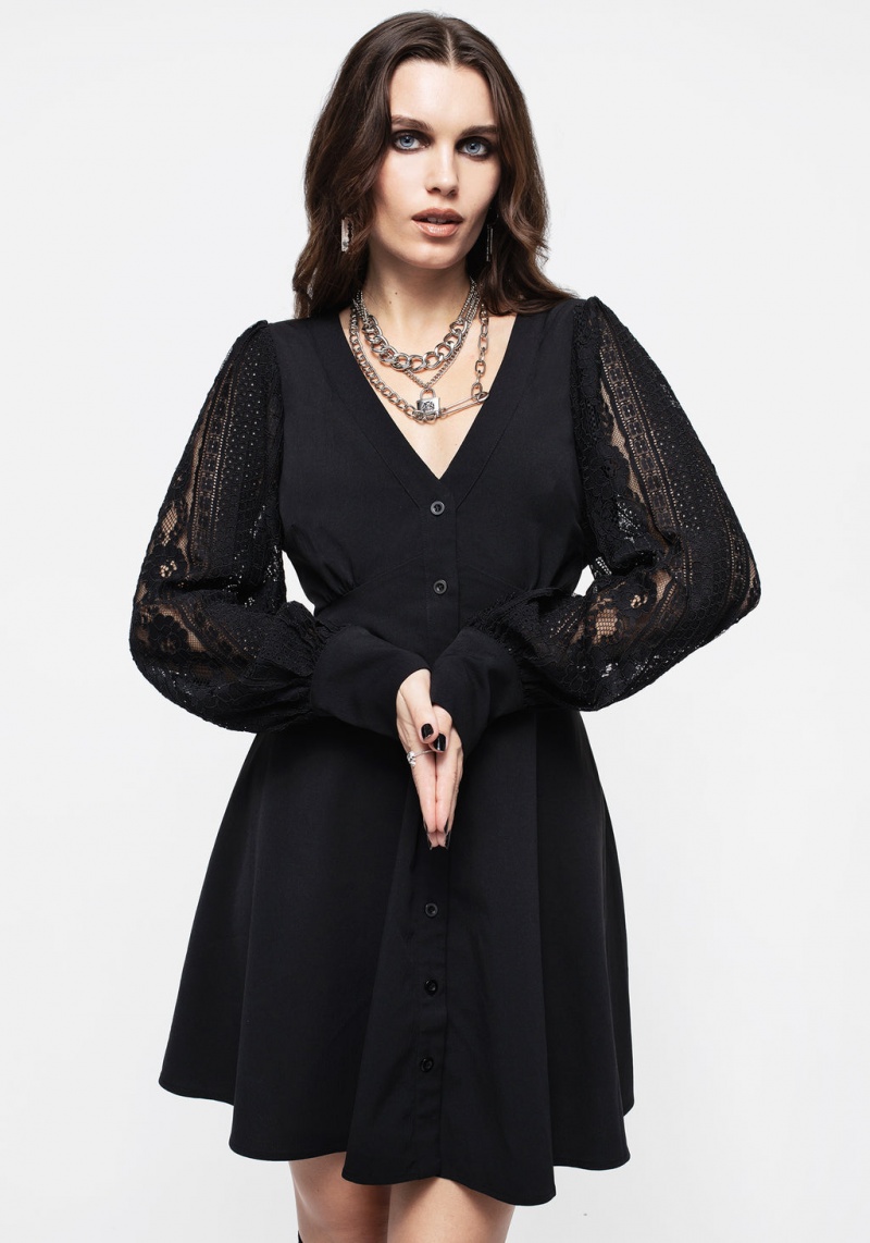 Disturbia Covenant Dentelle Sleeve Button Up Mini Robe | SML-95864027