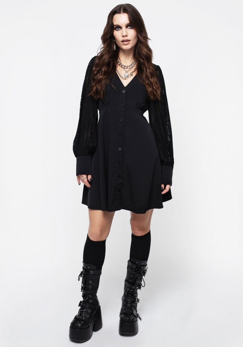 Disturbia Covenant Dentelle Sleeve Button Up Mini Robe | SML-95864027