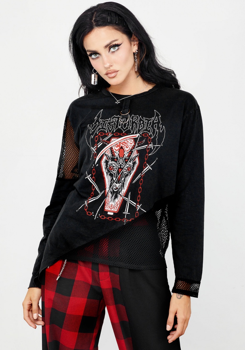 Disturbia Hellbound Layered Fishnet Long Sleeve T-shirt | PHH-63558626