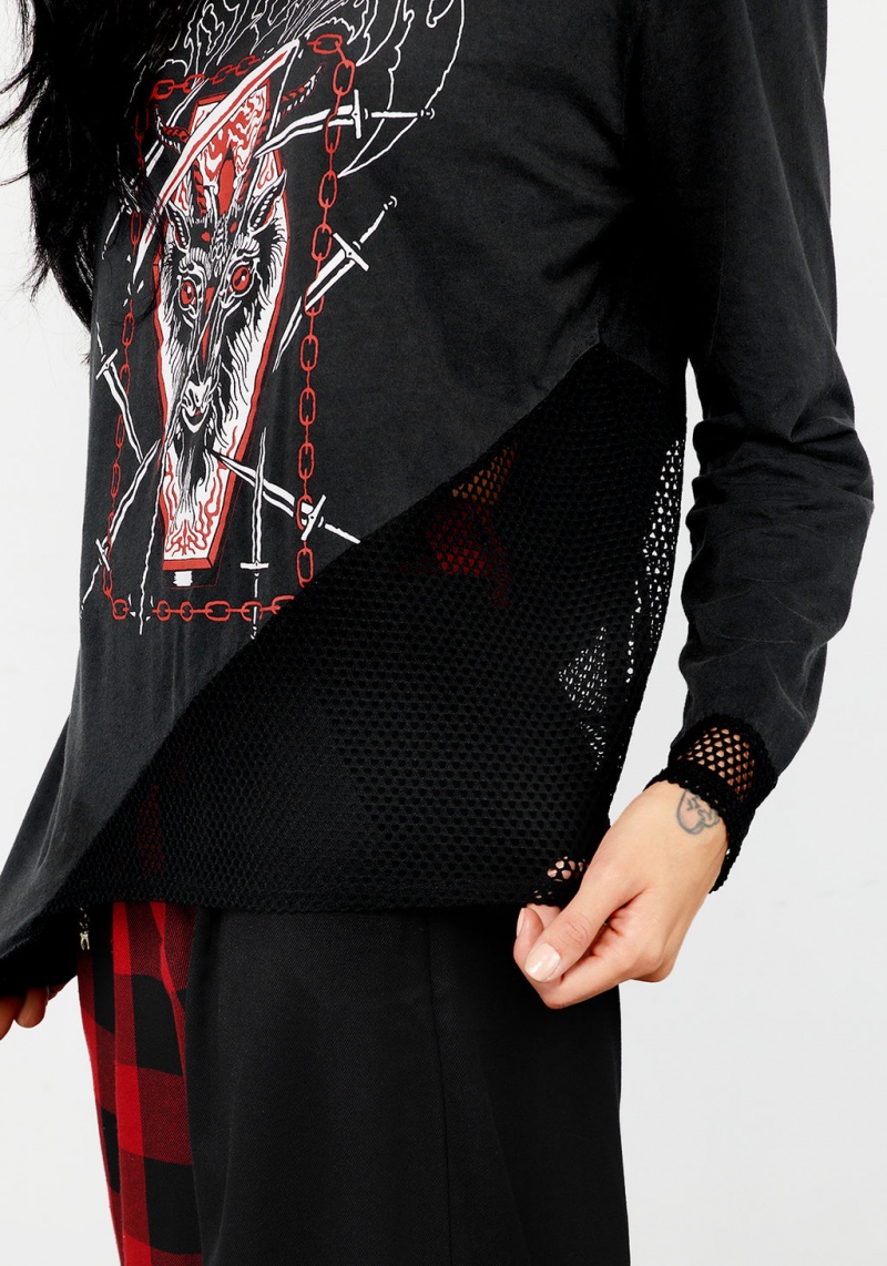 Disturbia Hellbound Layered Fishnet Long Sleeve T-shirt | PHH-63558626