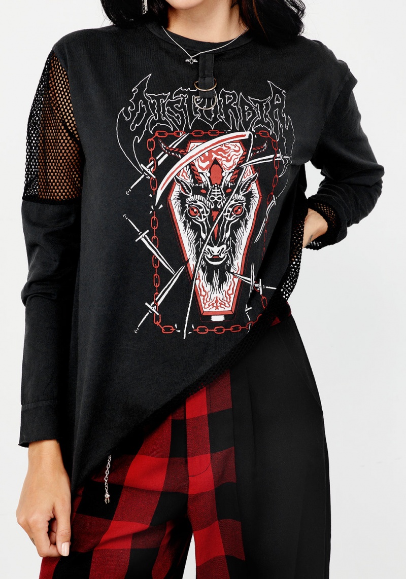 Disturbia Hellbound Layered Fishnet Long Sleeve T-shirt | PHH-63558626