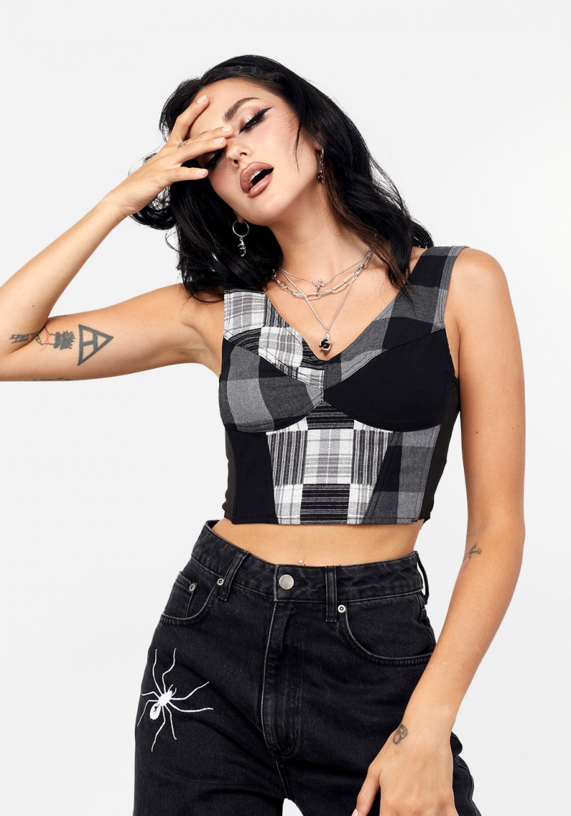 Disturbia Uh-Oh Mixed Check Corset Top | XAE-28350600