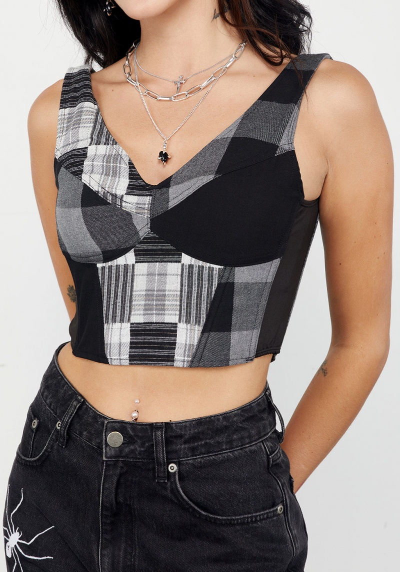 Disturbia Uh-Oh Mixed Check Corset Top | XAE-28350600