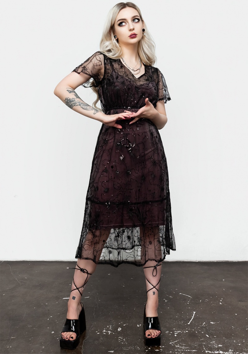 Disturbia Lune Sequined Tiered Velvet Slip Robe | ROW-05210899