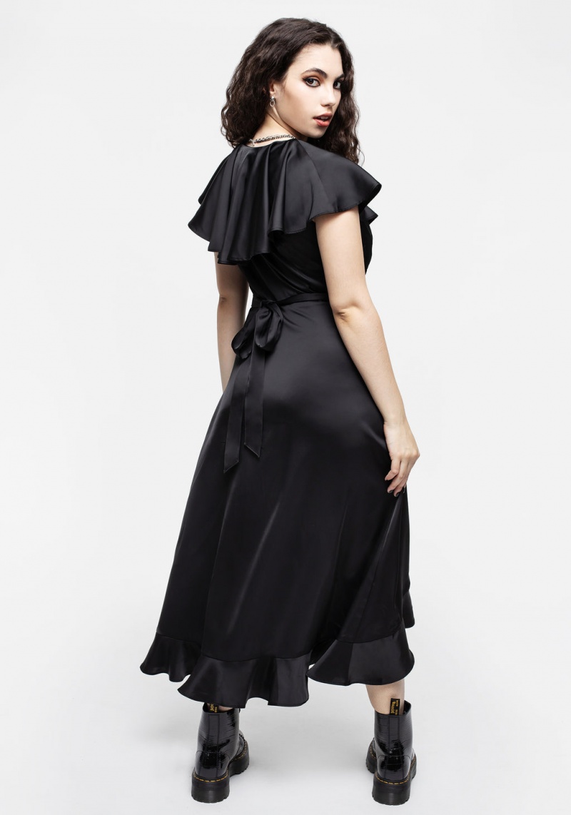 Disturbia Linnette Satin Ruffle Wrap Midi Robe | OYE-42132721