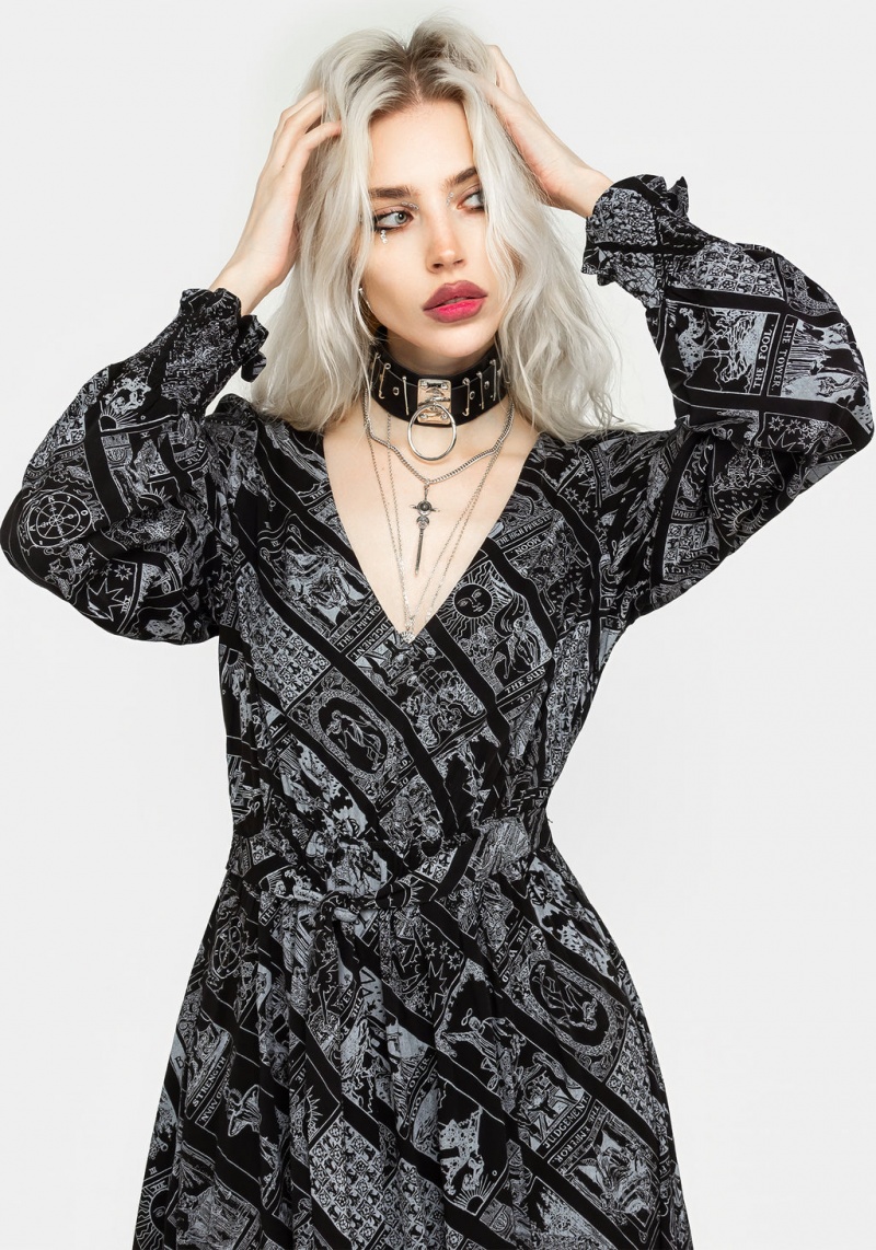 Disturbia Cartomancy Ruched Tie Taille Midi Robe | KKY-18896448