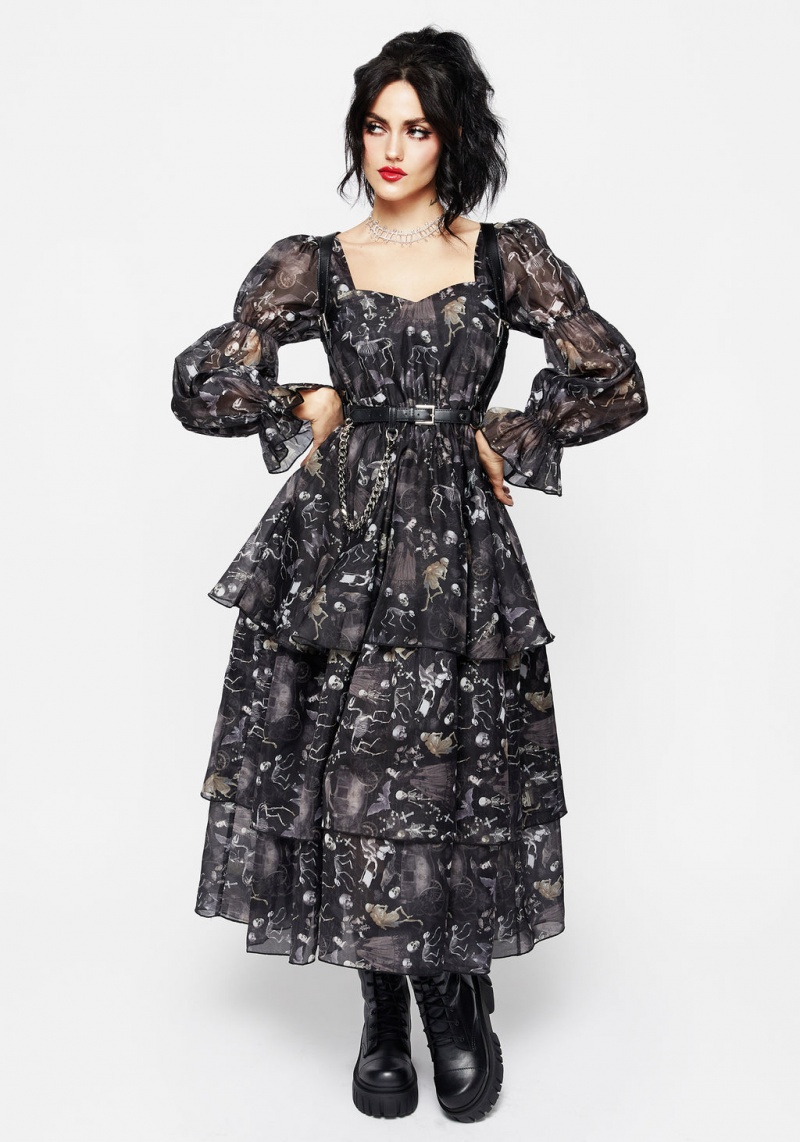 Disturbia Melancholia Virago Puff Sleeve Layered Organza Midaxi Robe | TKT-49002872