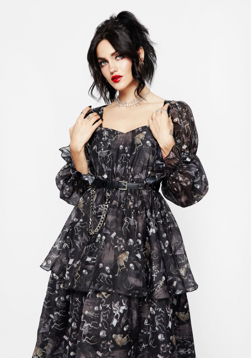 Disturbia Melancholia Virago Puff Sleeve Layered Organza Midaxi Robe | TKT-49002872