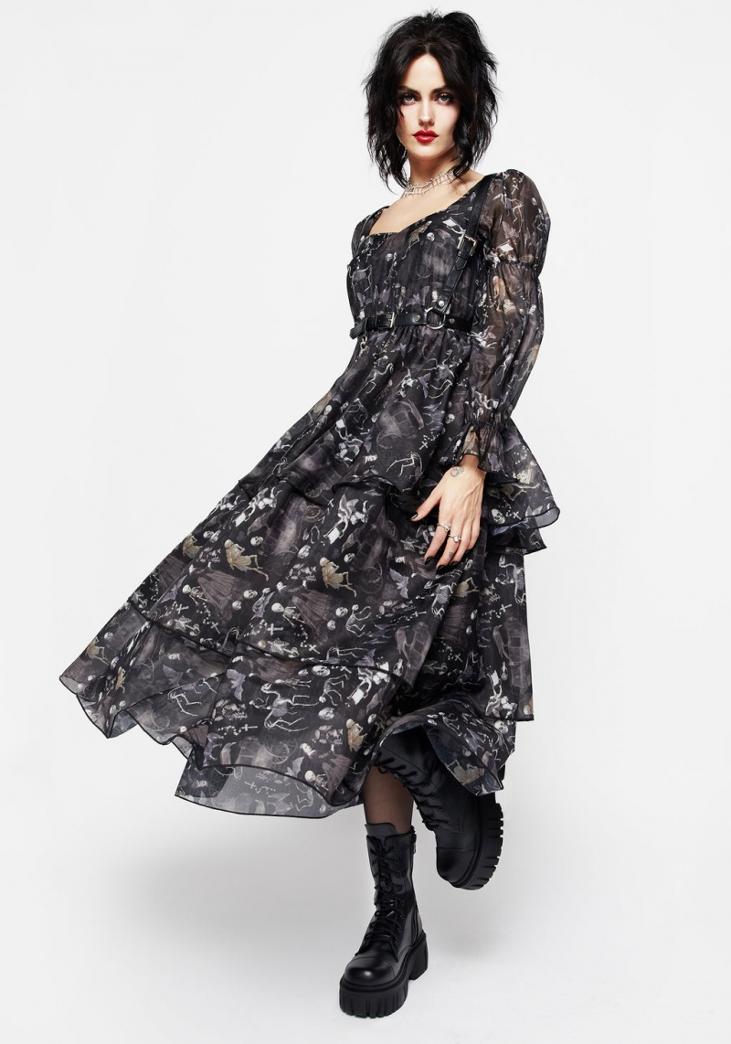 Disturbia Melancholia Virago Puff Sleeve Layered Organza Midaxi Robe | TKT-49002872