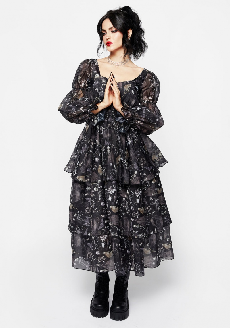 Disturbia Melancholia Virago Puff Sleeve Layered Organza Midaxi Robe | TKT-49002872