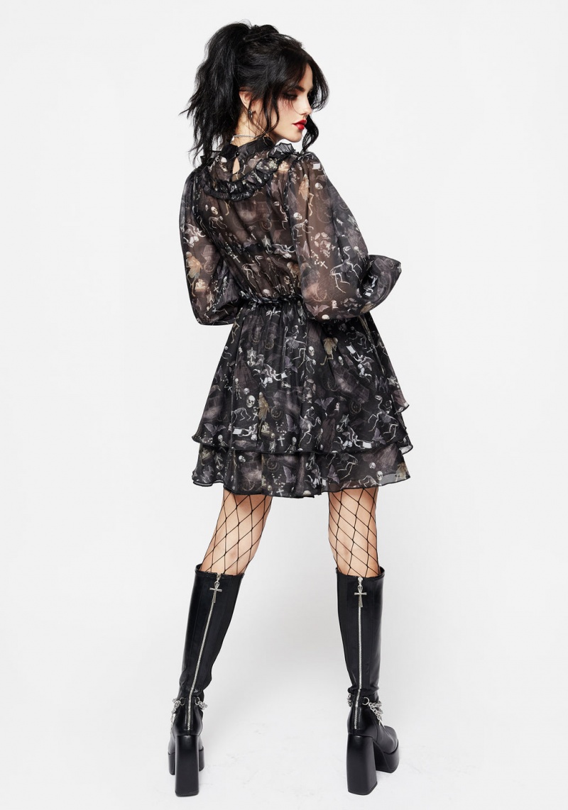 Disturbia Melancholia Frill Yoke Layered Organza Mini Robe | AWP-70543832