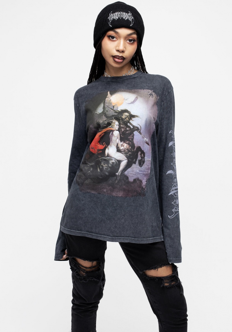 Disturbia Frazetta Moonmaid Long Sleeve T-Shirt | JKB-43948668