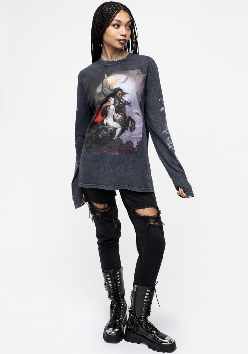 Disturbia Frazetta Moonmaid Long Sleeve T-Shirt | JKB-43948668