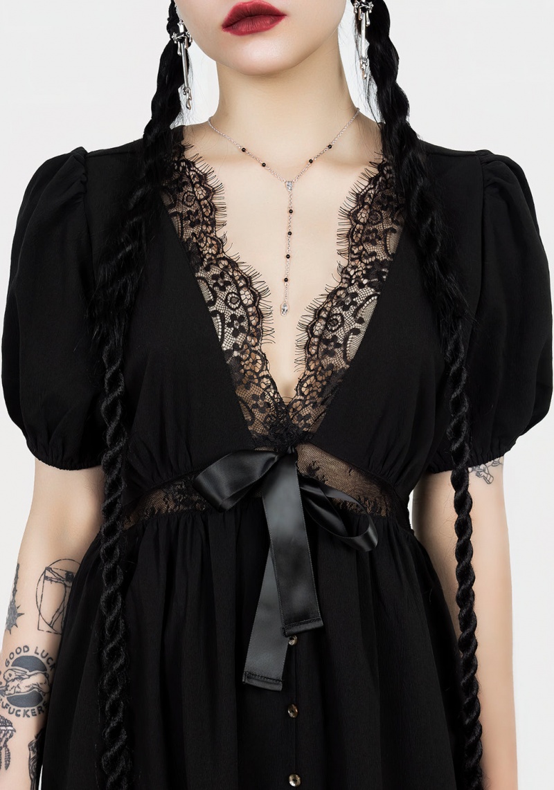 Disturbia Mortuary Dentelle Button Up Midi Robe | NZQ-73562415