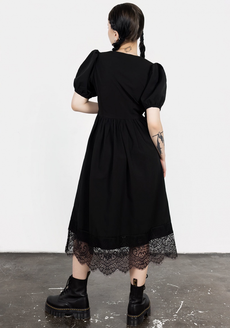 Disturbia Mortuary Dentelle Button Up Midi Robe | NZQ-73562415