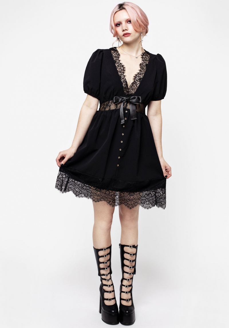 Disturbia Mortuary Dentelle Button Up Mini Robe | FUF-84726729