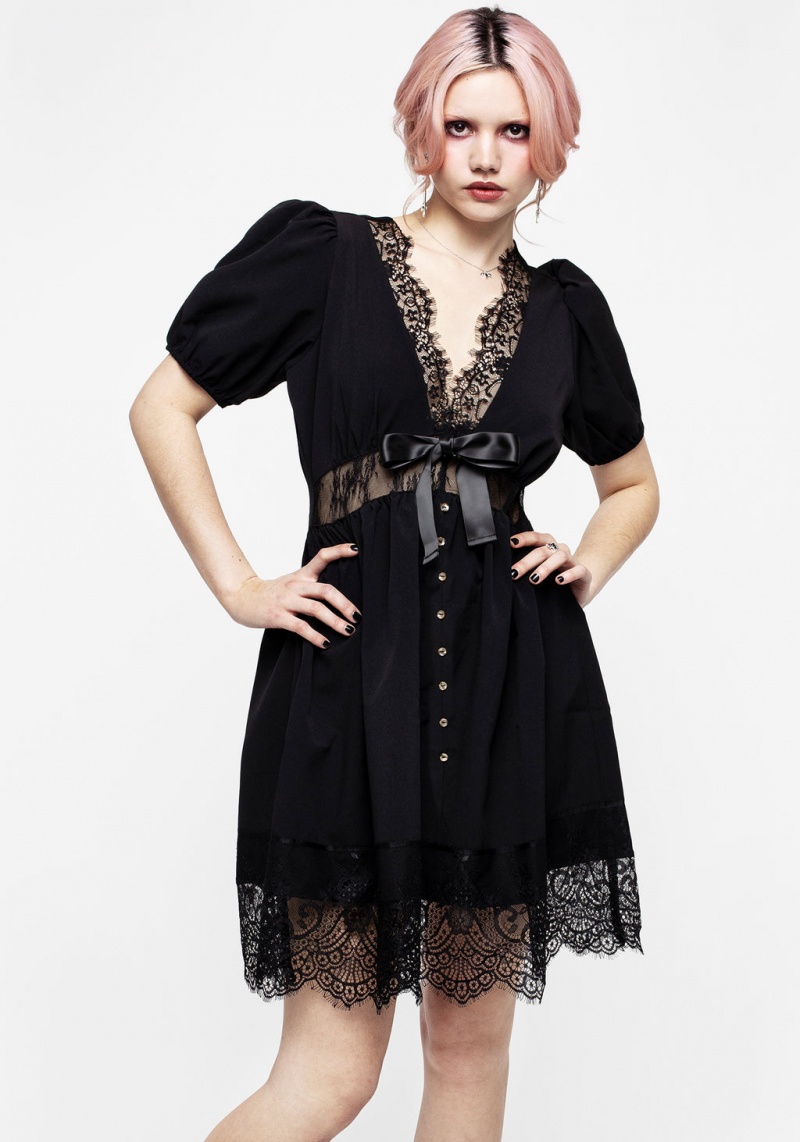 Disturbia Mortuary Dentelle Button Up Mini Robe | FUF-84726729