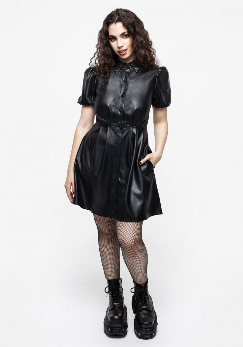 Disturbia Sharon PU Mini Shirt Robe With Charm | BST-42599186