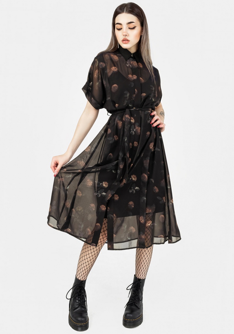 Disturbia Monica Floral Chiffon Midi Shirt Robe | IKR-52791392