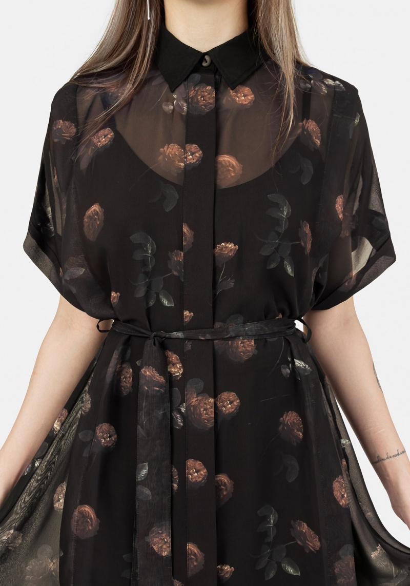 Disturbia Monica Floral Chiffon Midi Shirt Robe | IKR-52791392