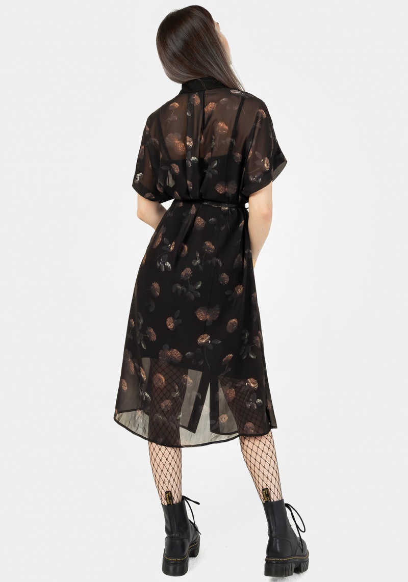 Disturbia Monica Floral Chiffon Midi Shirt Robe | IKR-52791392