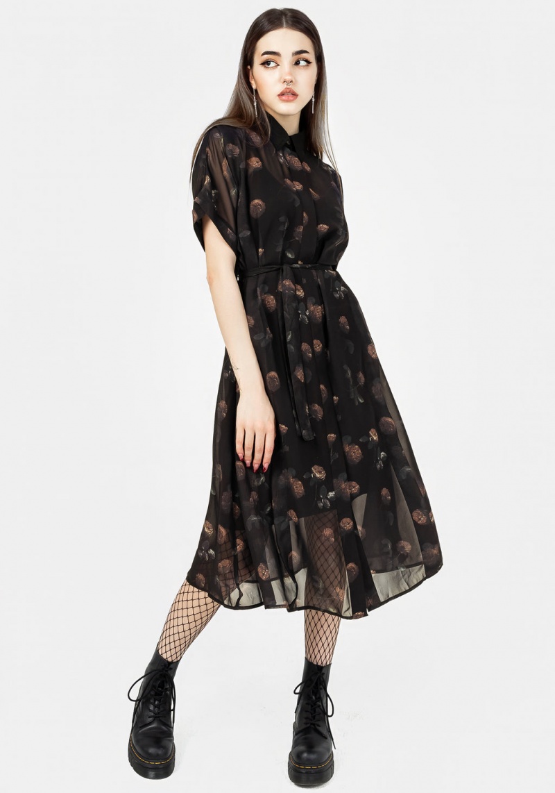 Disturbia Monica Floral Chiffon Midi Shirt Robe | IKR-52791392