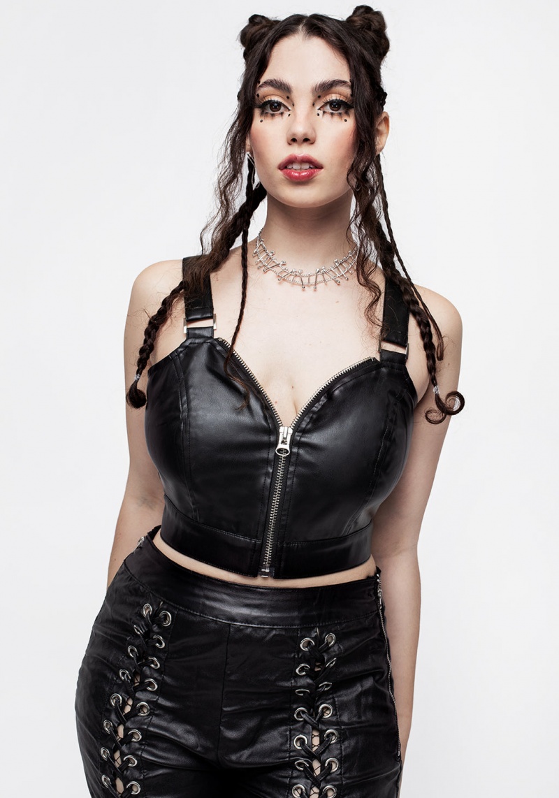 Disturbia Runaway PU Cuir Zipped Bralet | NNY-00517404