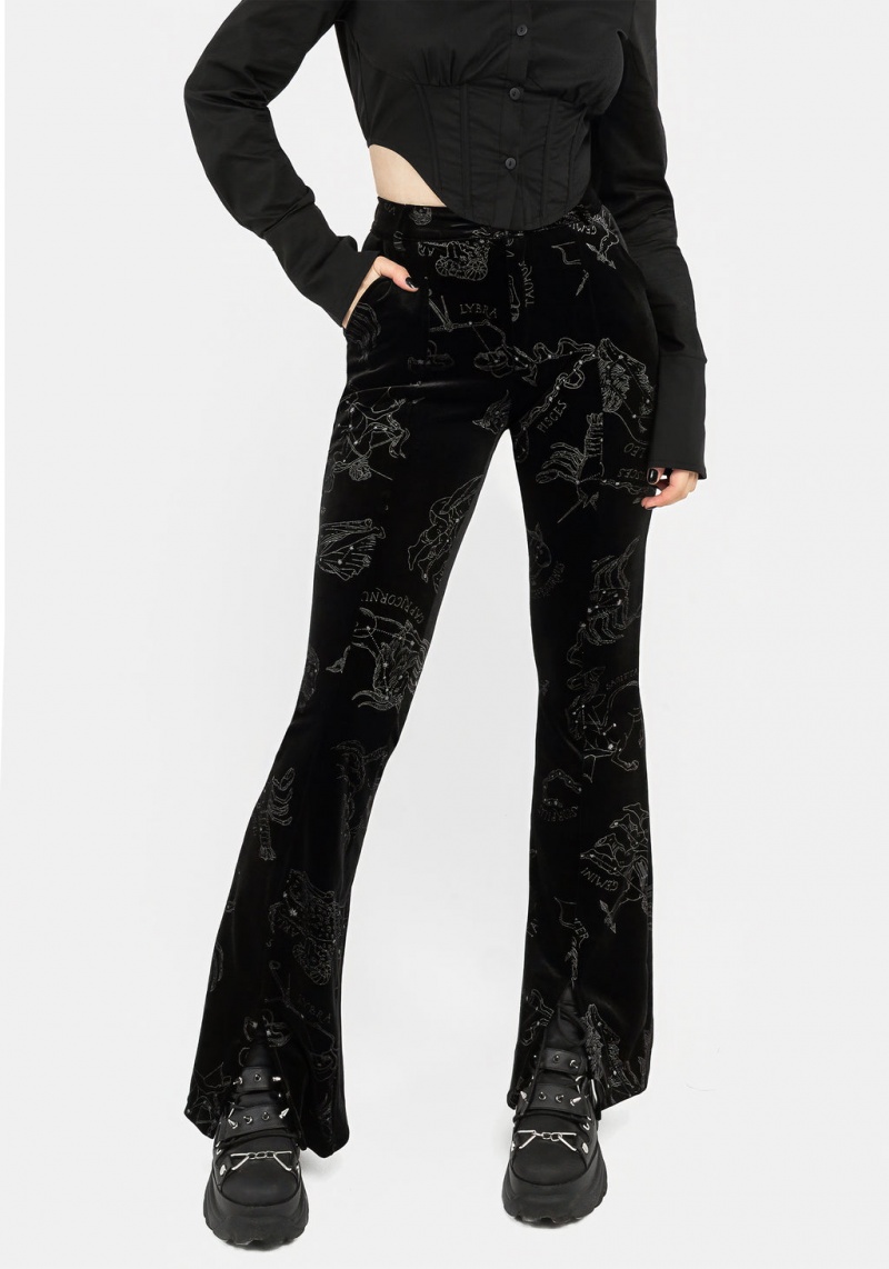 Disturbia Zodiac Foil Print Split Slim Flare Trousers | XGY-92989704