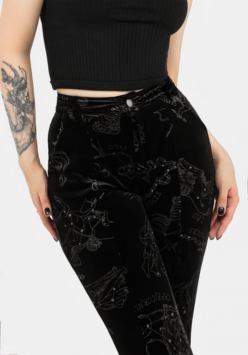 Disturbia Zodiac Foil Print Split Slim Flare Trousers | XGY-92989704