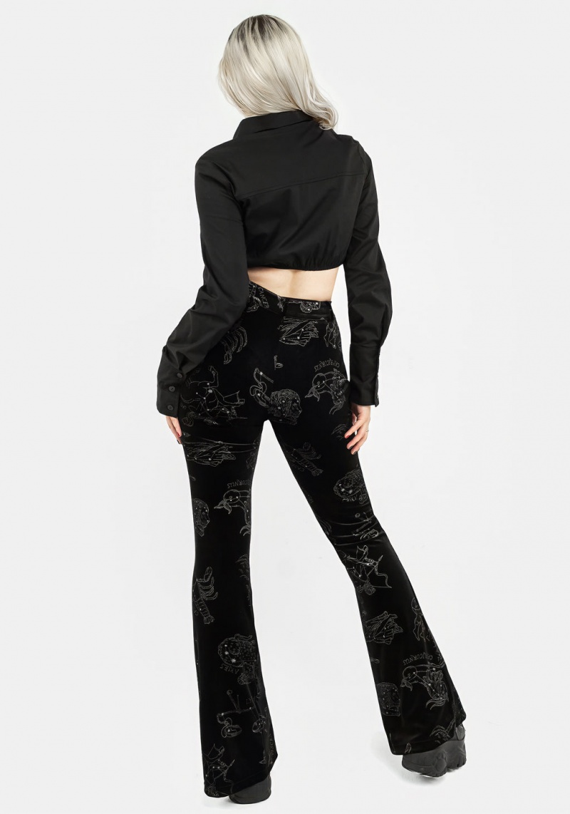 Disturbia Zodiac Foil Print Split Slim Flare Trousers | XGY-92989704