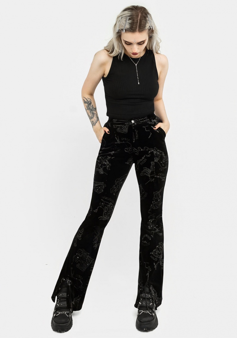 Disturbia Zodiac Foil Print Split Slim Flare Trousers | XGY-92989704