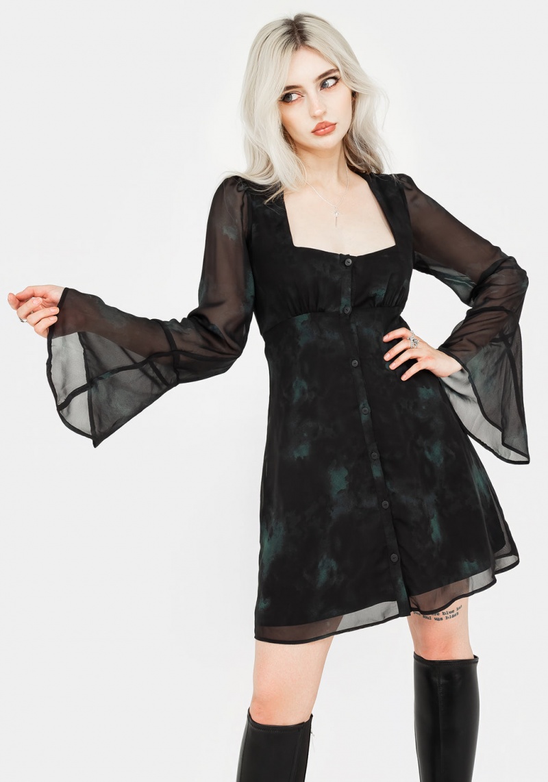 Disturbia Lichen Bell Sleeve Chiffon Mini Robe | DKI-75783255