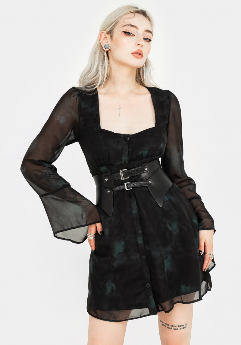 Disturbia Lichen Bell Sleeve Chiffon Mini Robe | DKI-75783255