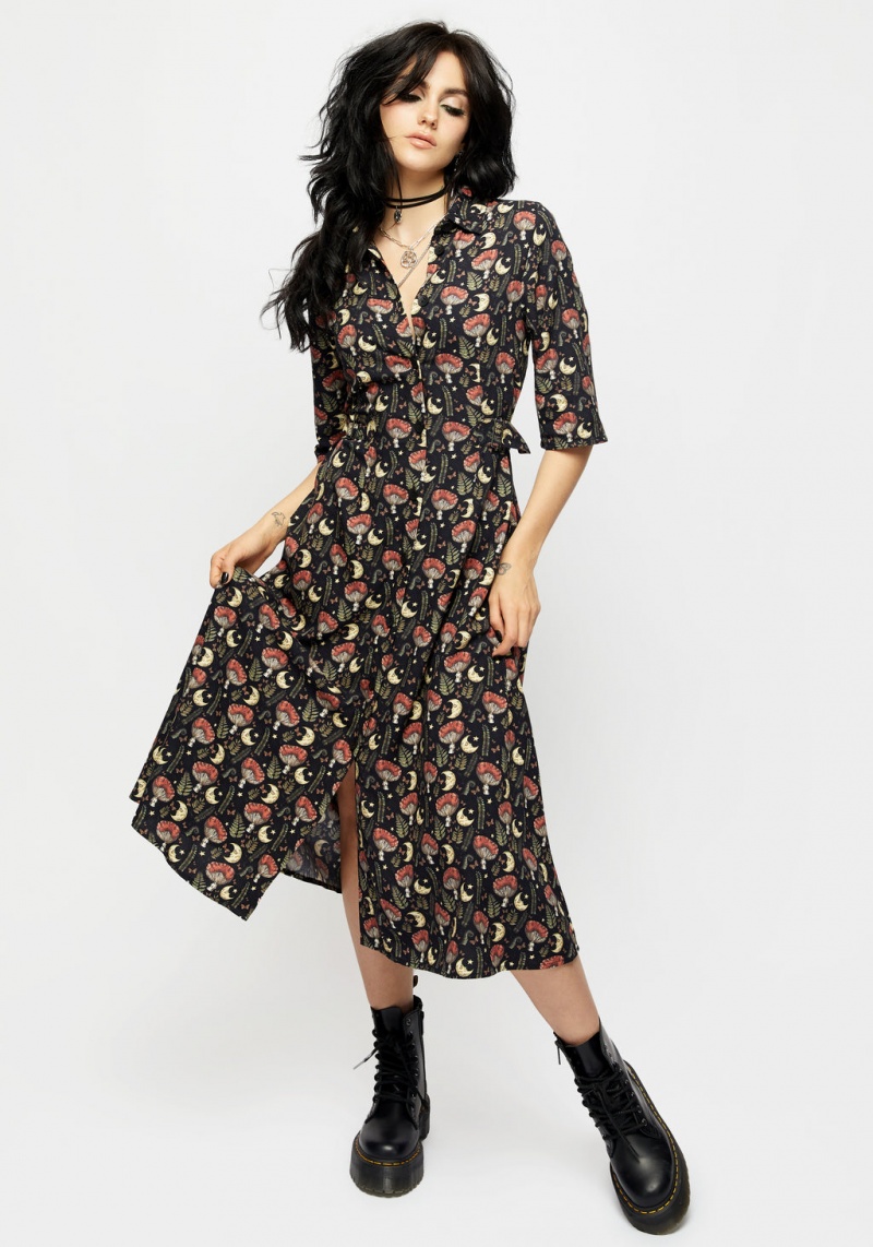 Disturbia Dreamfast Mushroom Moon Print Midi Shirt Robe | GZL-81727866