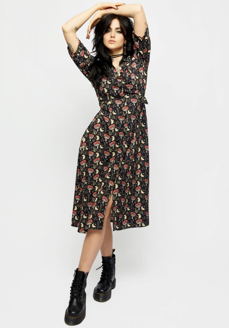 Disturbia Dreamfast Mushroom Moon Print Midi Shirt Robe | GZL-81727866