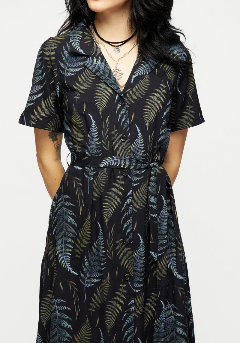 Disturbia Frond Print Button Up Midi Shirt Robe | RNZ-58865397