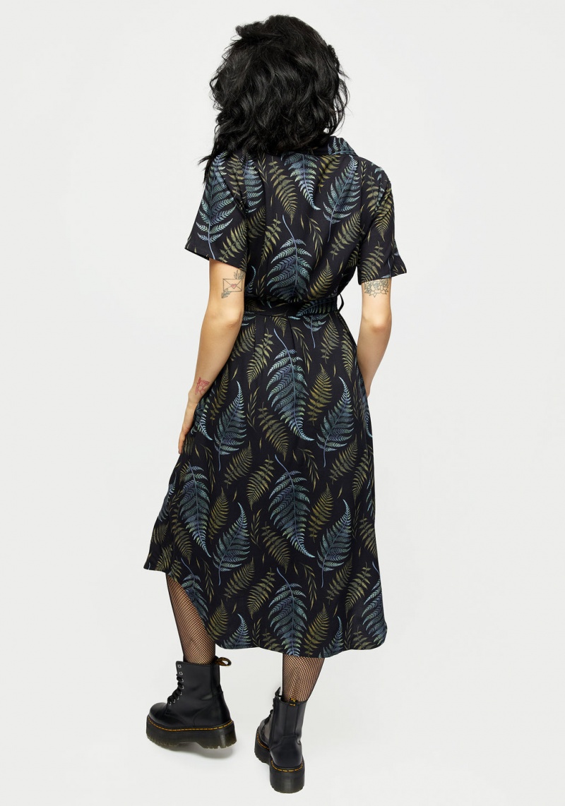 Disturbia Frond Print Button Up Midi Shirt Robe | RNZ-58865397