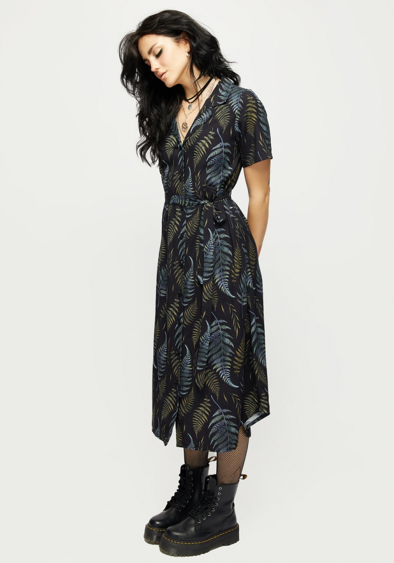 Disturbia Frond Print Button Up Midi Shirt Robe | RNZ-58865397