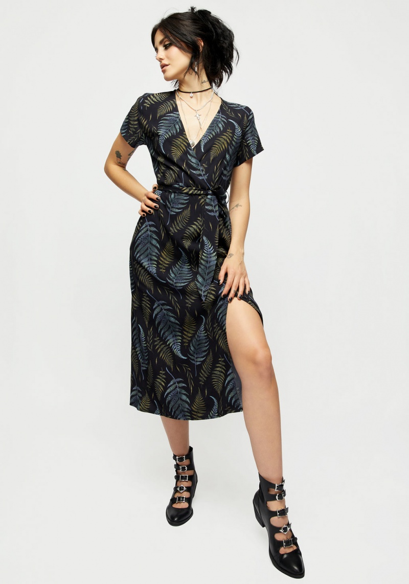 Disturbia Frond Print Faux Wrap Midi Robe | EII-71648255